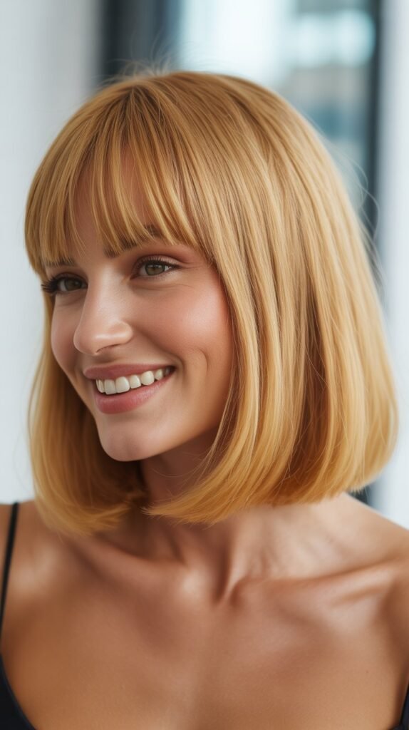  Full Blunt Bangs with Buttercup Blonde Lob