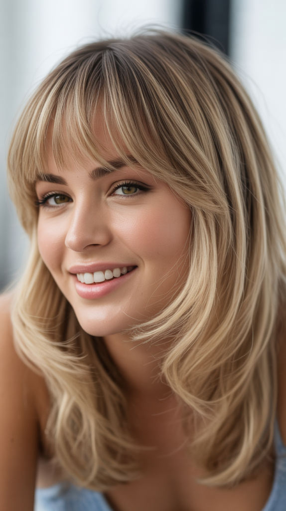 Viral Blonde Medium-Length Hairstyles with Bangs on Pinterest
