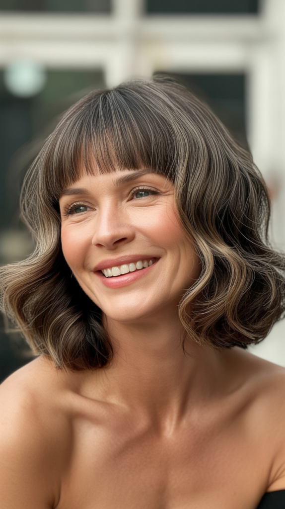  Wavy Lob with Full Bangs