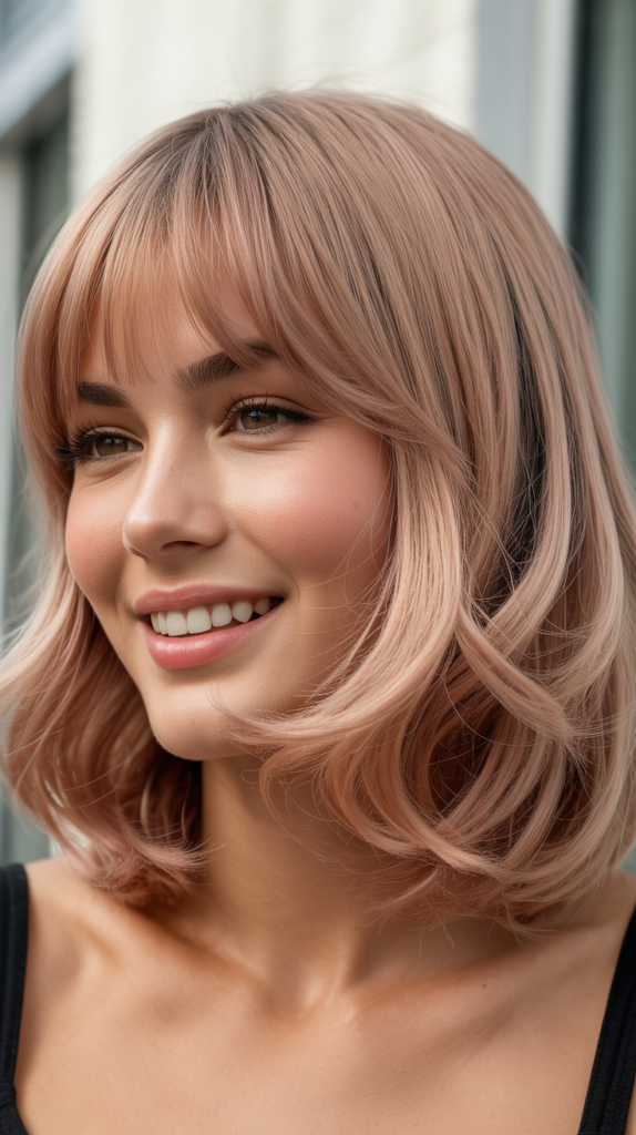 Micro Fringe with Rose Gold Blonde Lob