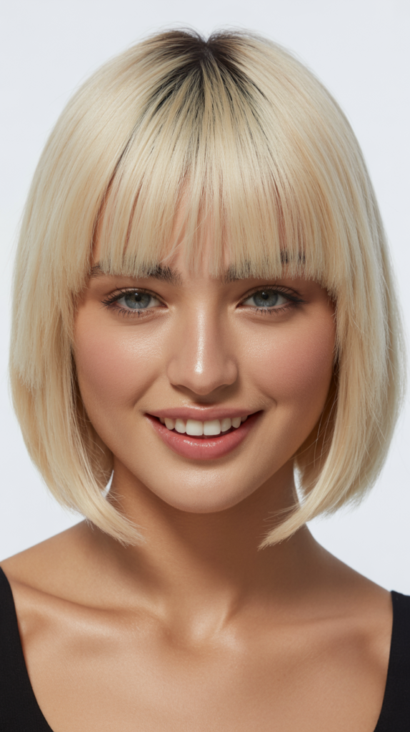 Blunt Baby Bangs with Platinum Blonde Bob