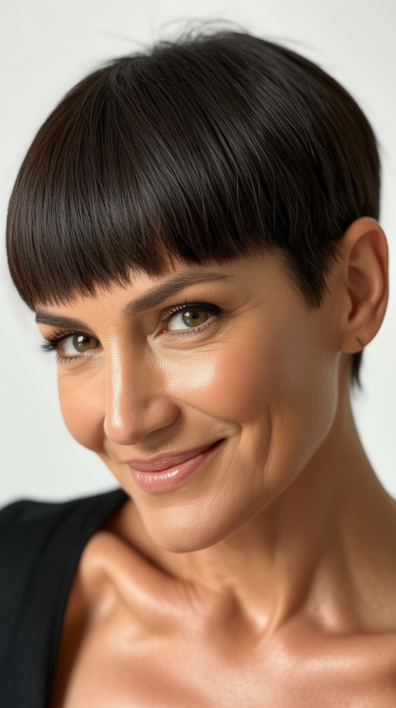 Sleek Pixie with Blunt Bangs