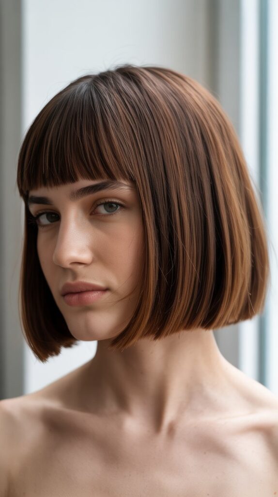 36 Stunning French Bob Haircuts With Bangs for Instant Fashion Edge 16 Blunt French Bob With Center-Parted Bangs