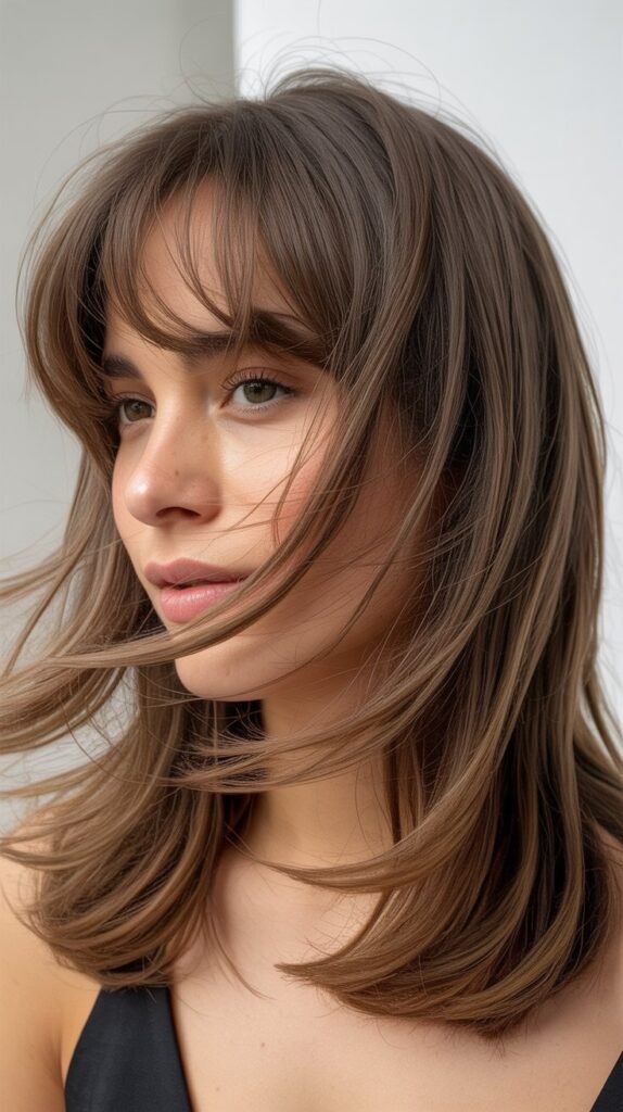 Shoulder-Length Layers With Soft Wispy Bangs