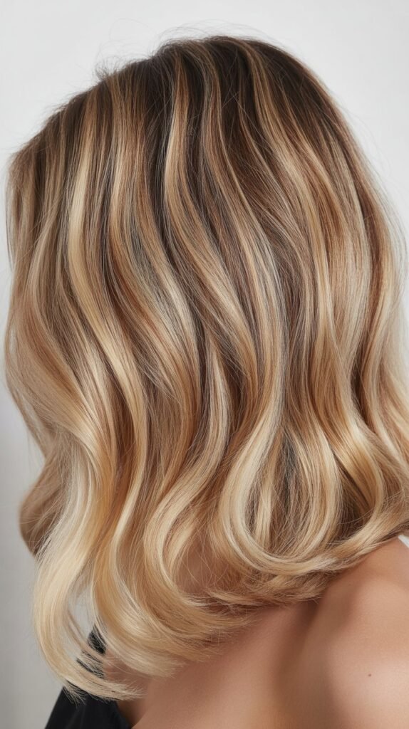 Dimensional Blonde Lob with Root Shadow