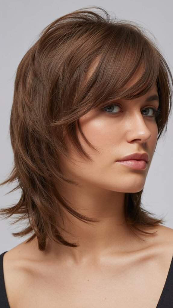 Textured Shag with Brow-Skimming Side Bangs