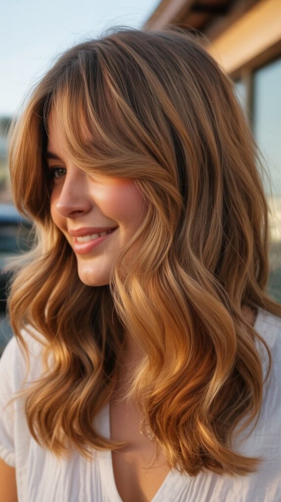 Beach Waves with Curtain Bangs