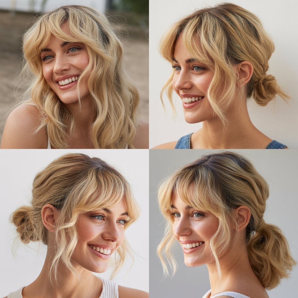 Beachy Blonde Waves with Side-Parted Bangs