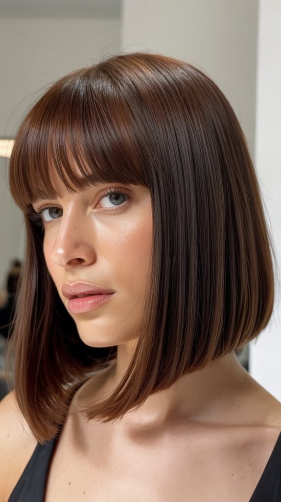 Blunt Lob With Thick Straight Bangs