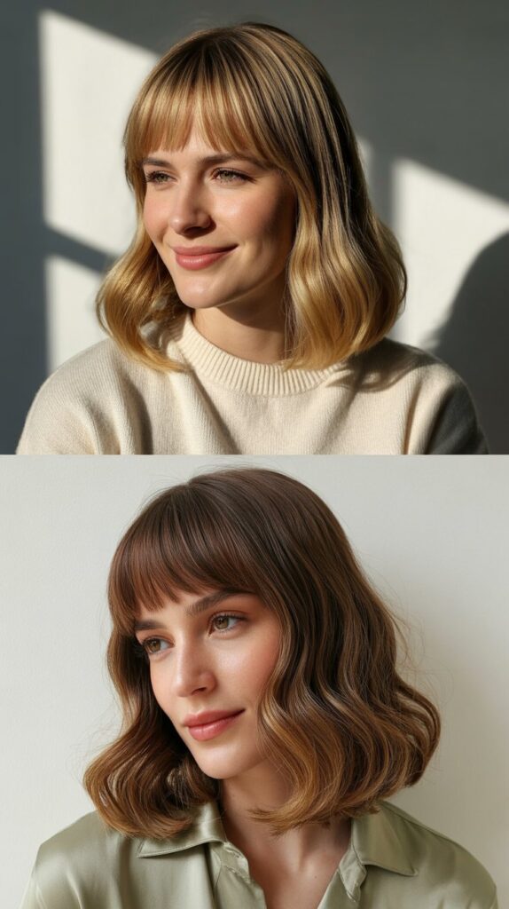 Blunt Curtain Bangs with Medium Waves
