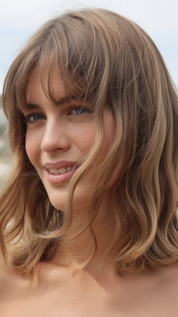 Beachy Waves with Long Curtain Bangs