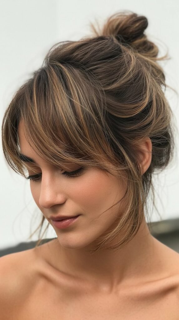 Textured Bun with Asymmetrical Bangs