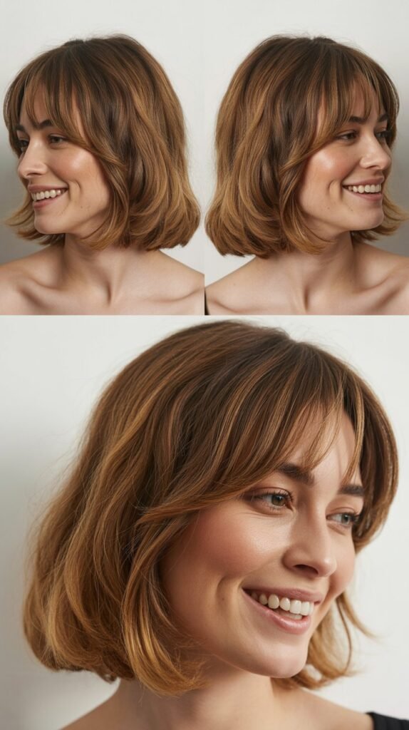 Long Bob with Textured Curtain Bangs