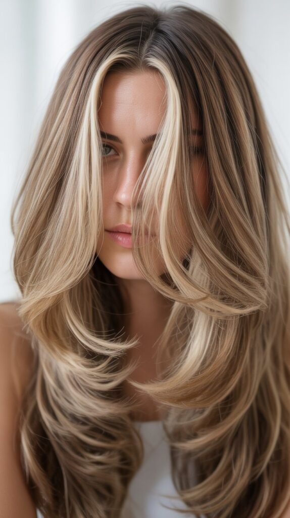 Layered Hair With Money Piece Highlights