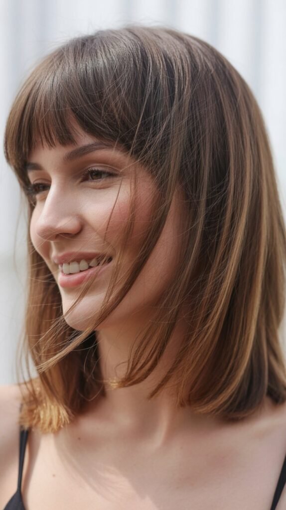 Long Layered Bob with Piece-y Bangs