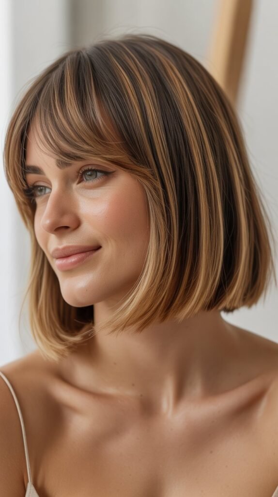 French Bob With Balayage And Curtain Bangs