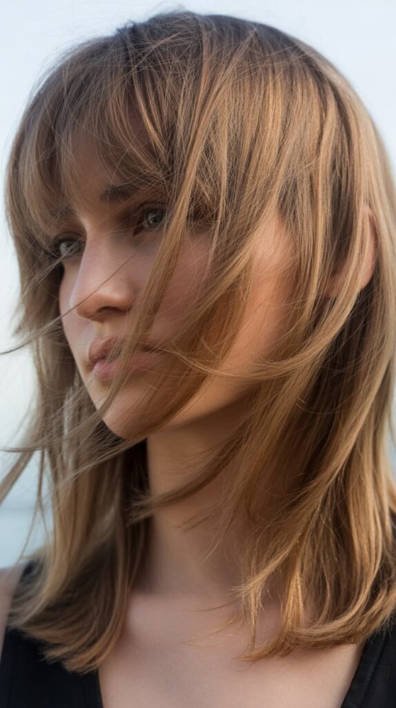. Long Bangs with Tousled Texture