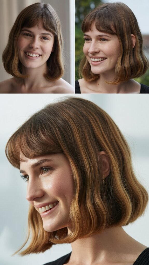 Long Bob with Center Part and Curtain Bangs