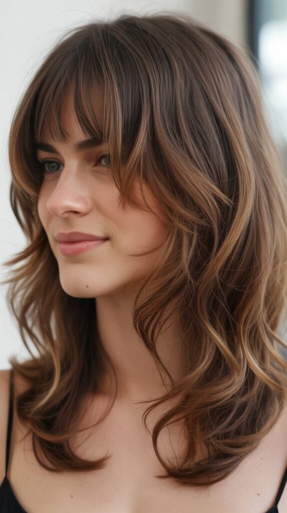 Longer Curtain Bangs with Medium Straight Hair