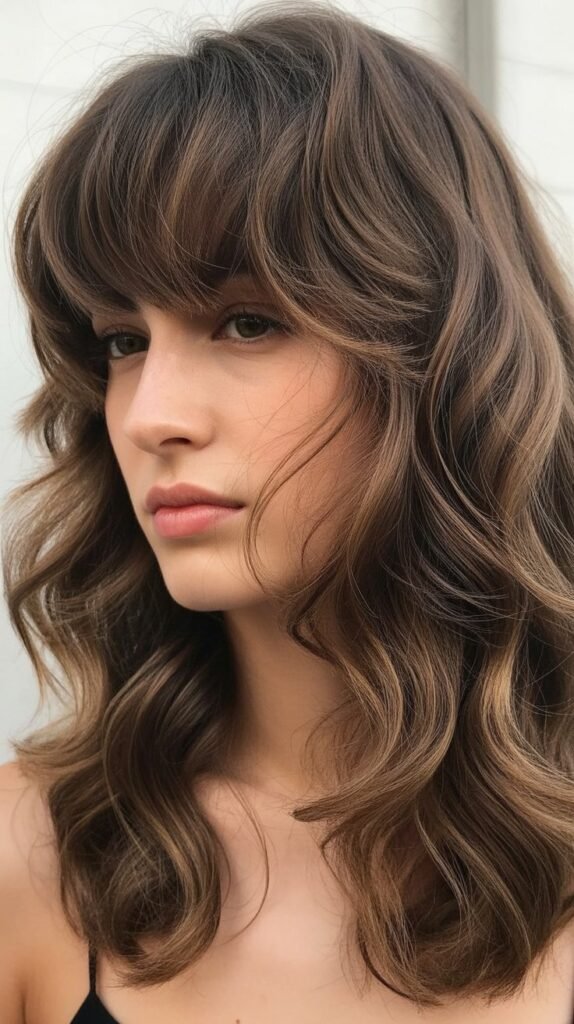 Textured Fringe with Medium Wavy Hair