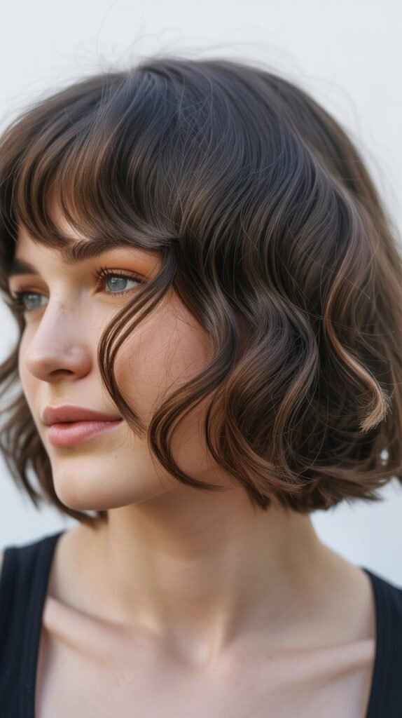 Wavy Crop with Side-Swept Fringe