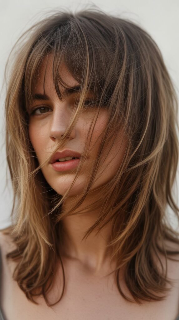 Long Shaggy Bangs with Choppy Layers