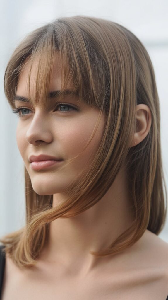 Long Bangs with Slicked-Back Styling
