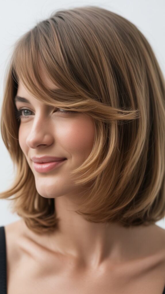 Angled Lob with Side-Swept Bangs