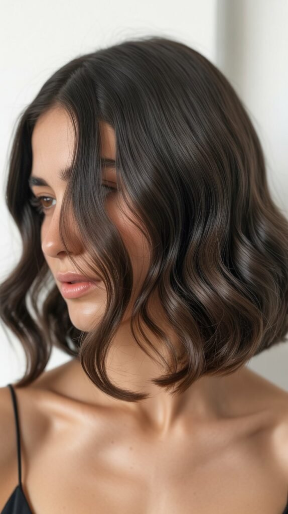 Sleek Wavy Bob with Deep Side Part