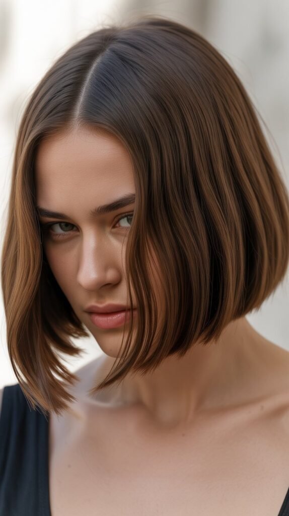 Sleek French Bob with Middle Part