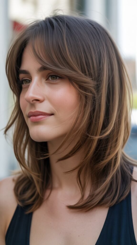 Layered Shoulder Cut with Wispy Curtain Bangs