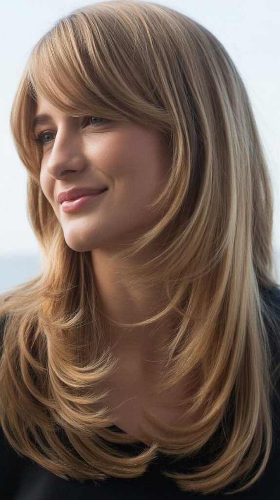 Long Layers with Side-Swept Bangs