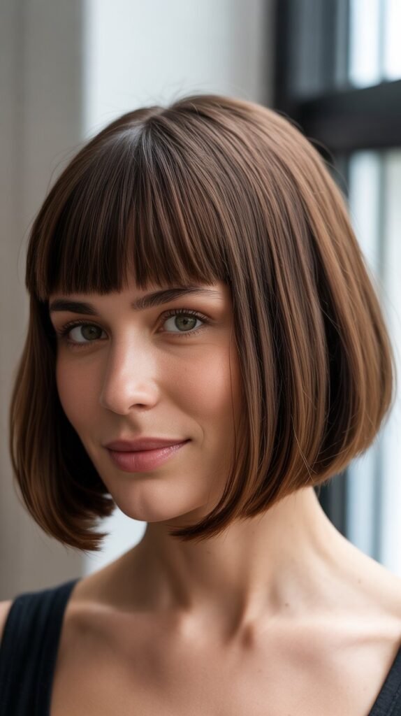Nape-Length French Bob With Straight Bangs