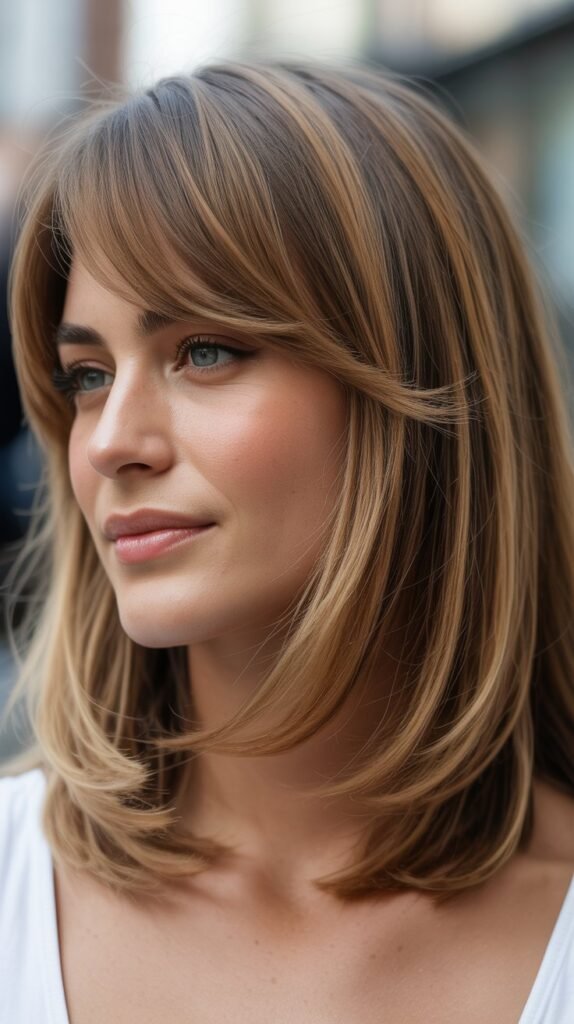 Graduated Midi Cut with Side-Parted Bangs