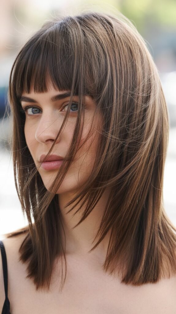 The Choppy Layered Medium Cut With Straight Edgy Bangs