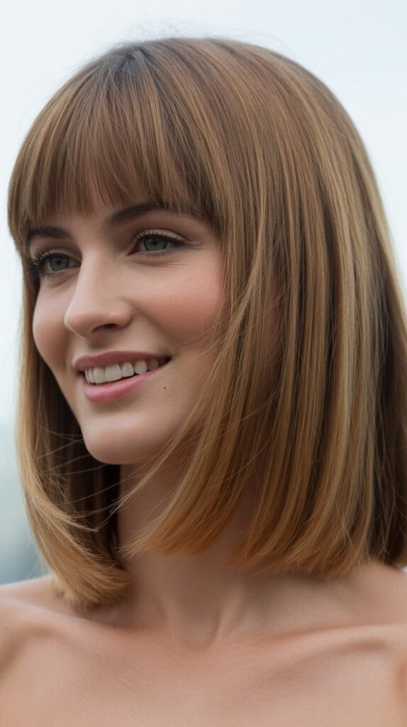 Blunt Mid-Length Cut with Center-Parted Bangs