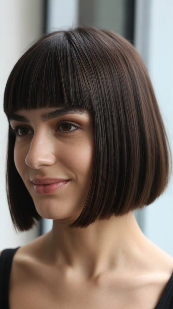 The Modern Geometric Bob With Straight Bangs