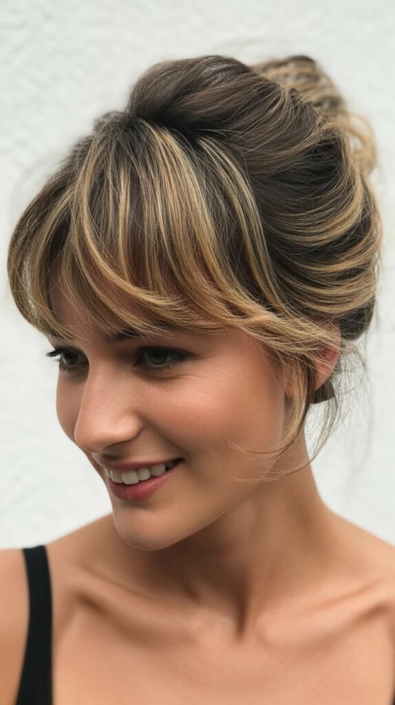 Pinned Twist Updo with Choppy Bangs
