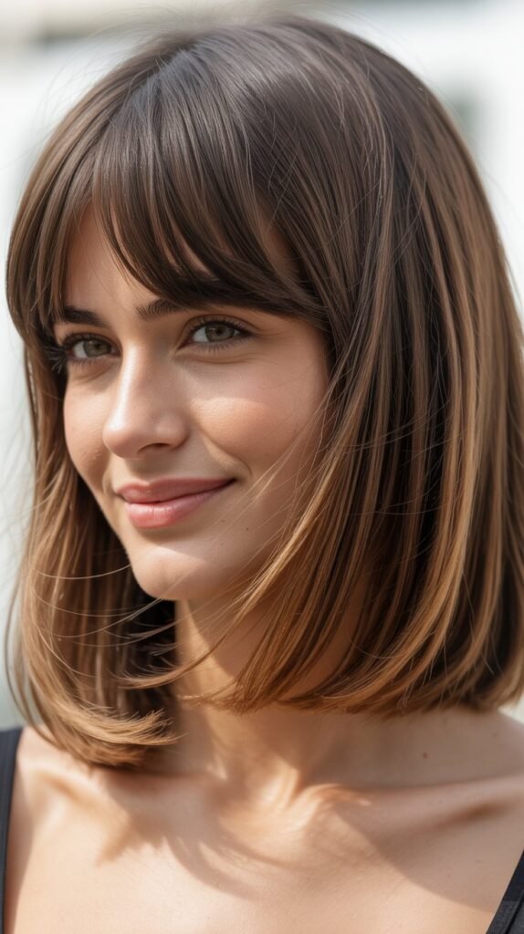 Classic Curtain Bangs with Layered Lob