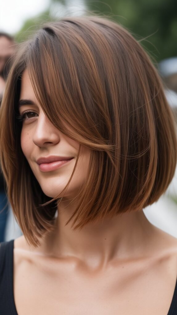 Asymmetrical Bangs with Medium Angled Bob