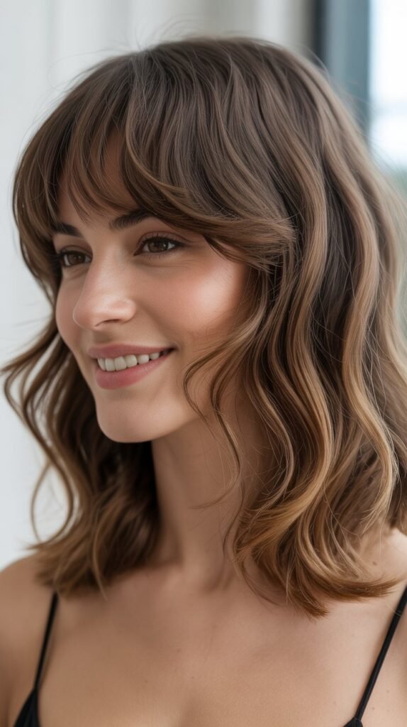 Bardot Bangs With Wavy Midi Cut