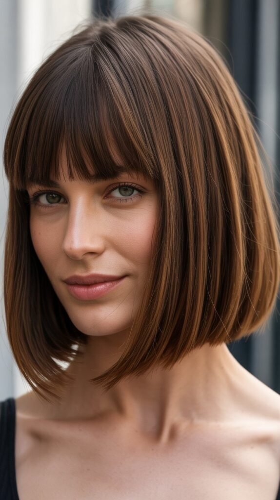 French Bob With Heavy Bangs And Layers