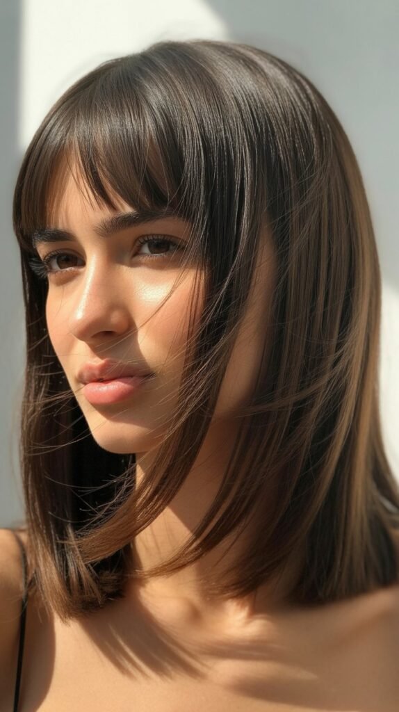 The Layered Medium Cut With Feathered Straight Bangs
