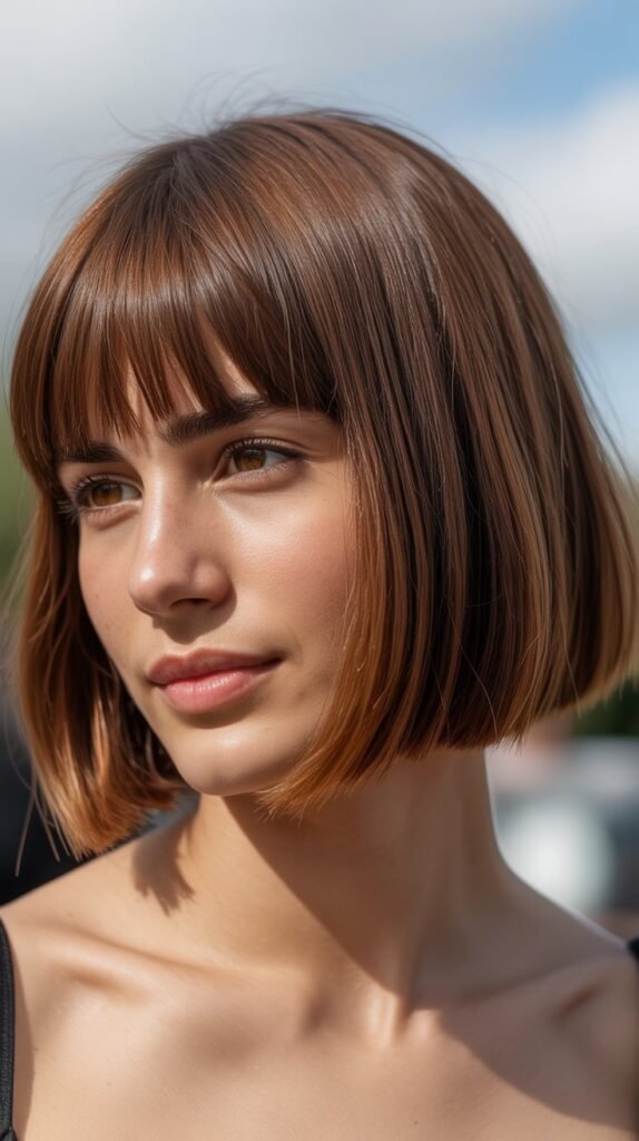 French Bob with Heavy Fringe and Internal Layers