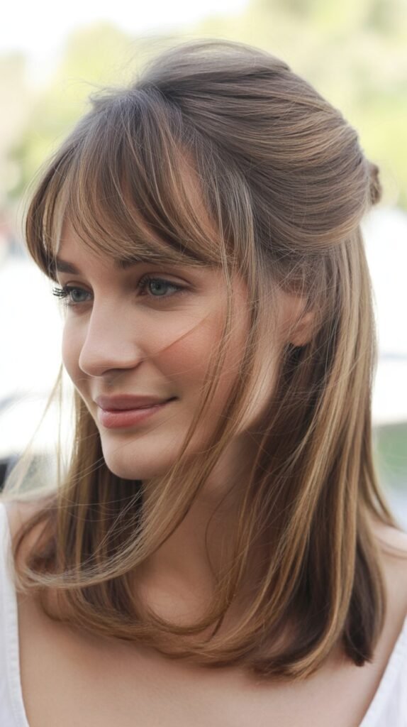 Long Bangs with Half-Up Styling