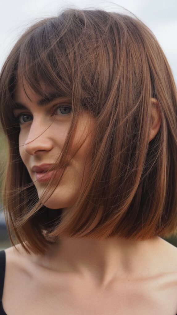 Textured French Bob with Wispy Curtain Fringe