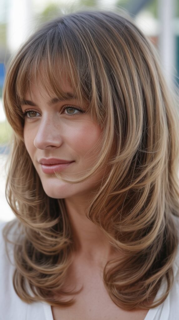 Layered Waves with Rounded Bangs