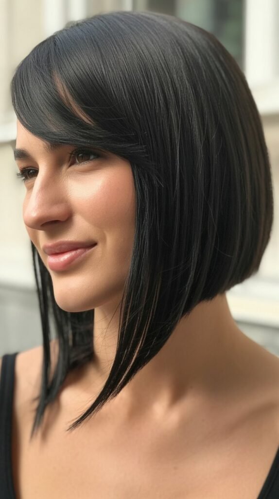 The Asymmetrical Medium Cut With Side-Swept Straight Bangs
