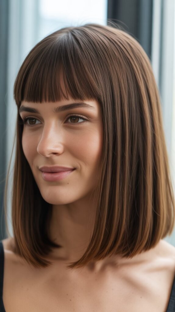 Straight Medium Cut with Blunt Bangs