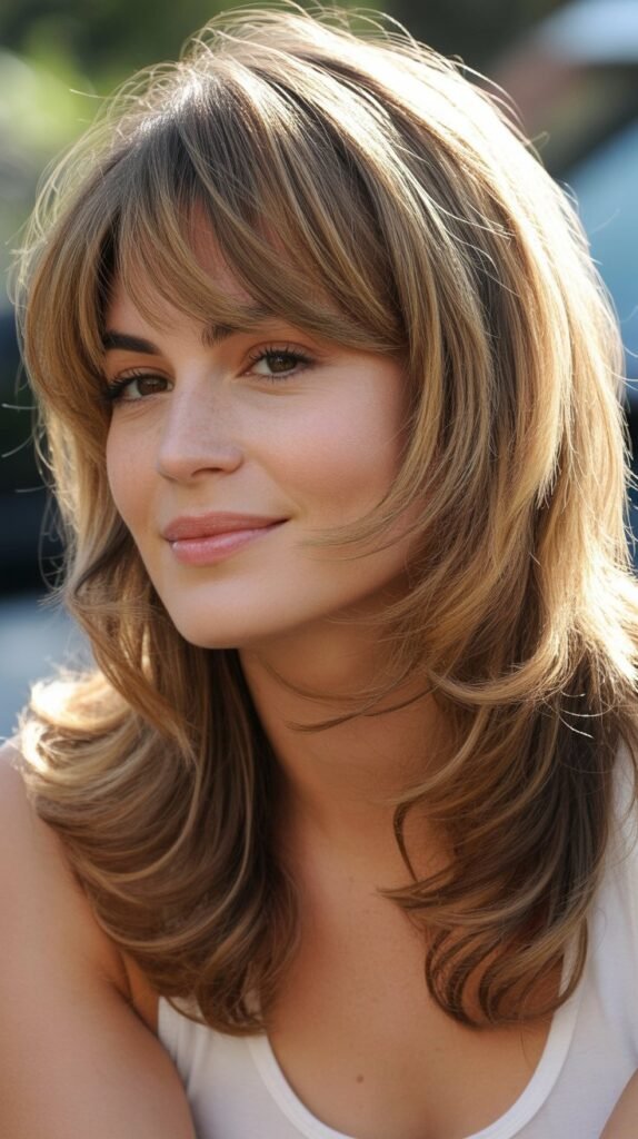 Layered Mid-Length Cut with Feathered Bangs